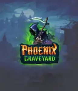 The eerie and atmospheric Phoenix Graveyard slot game interface by ELK Studios, featuring a mysterious graveyard setting. The visual highlights the slot's unique expanding reel feature, coupled with its stunning symbols and dark theme. The artwork conveys the game's mythological story of resurrection, attractive for those interested in mythology.