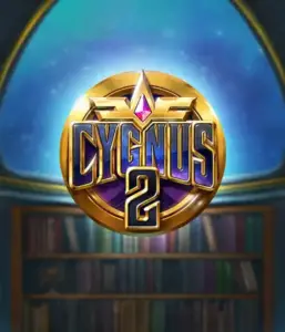 Experience the enchanting graphics of ELK Studios' Cygnus 2 Slot, showcasing a stunning golden emblem with a vibrant color scheme. Positioned against a starlit library backdrop, this graphic captures the spirit of mystical exploration. 